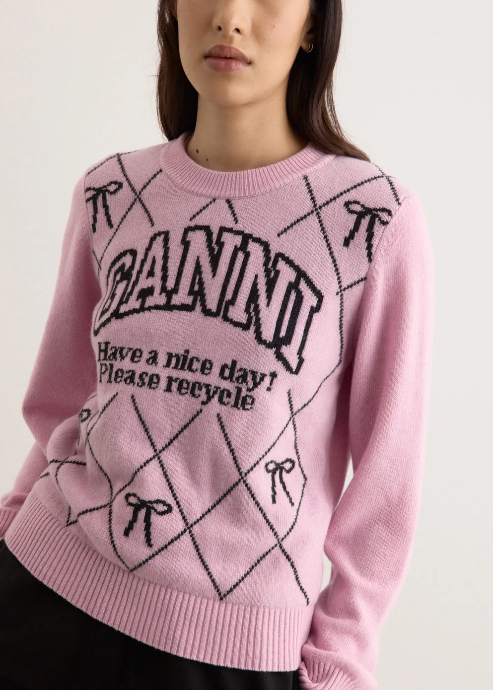 Graphic Wool Mix Bow Crewneck