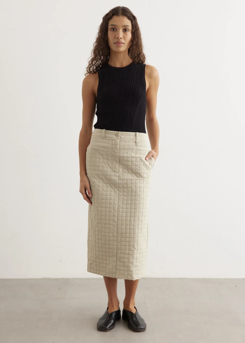 Grid Wrinkle H-Line Skirt