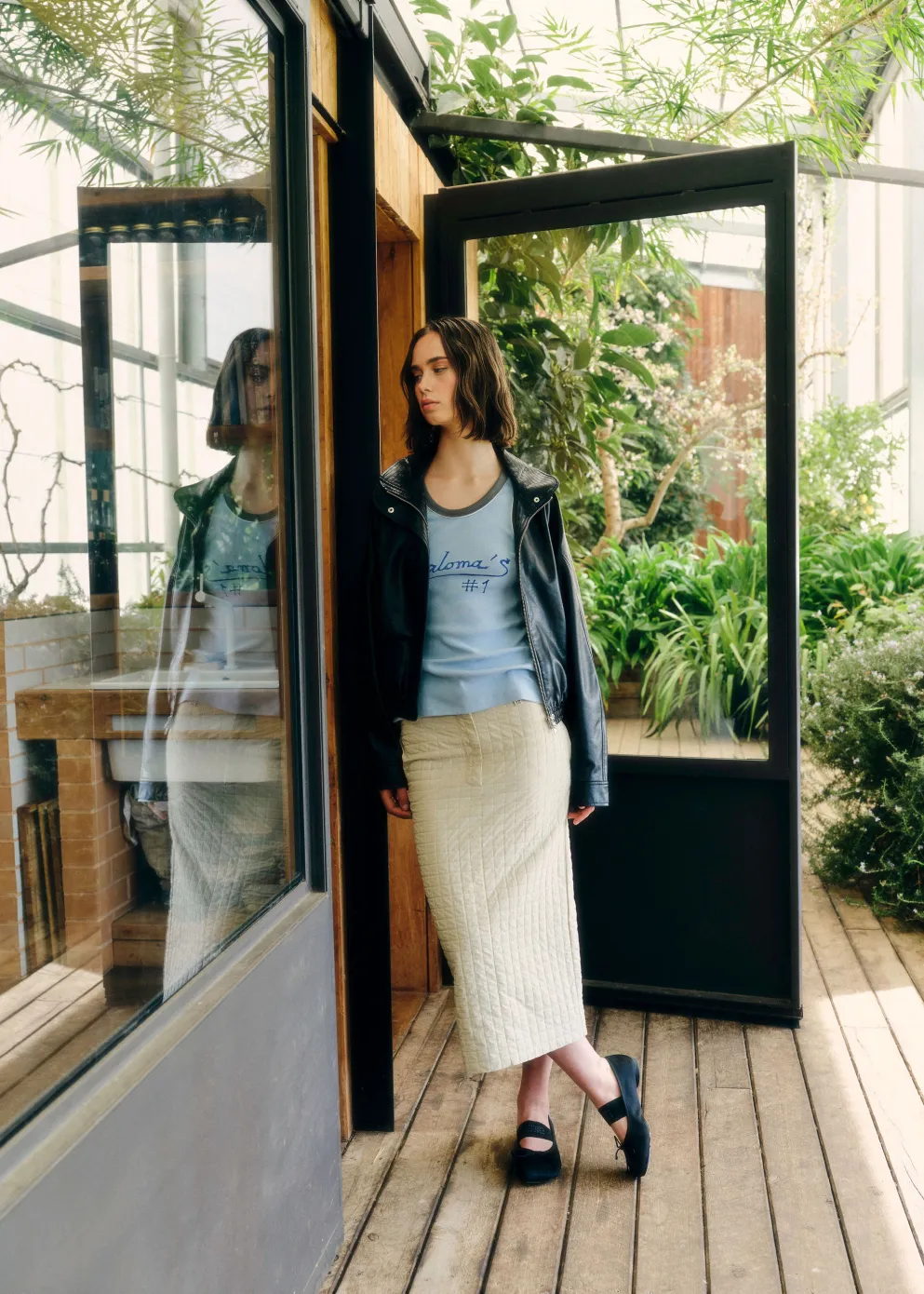 Grid Wrinkle H-Line Skirt