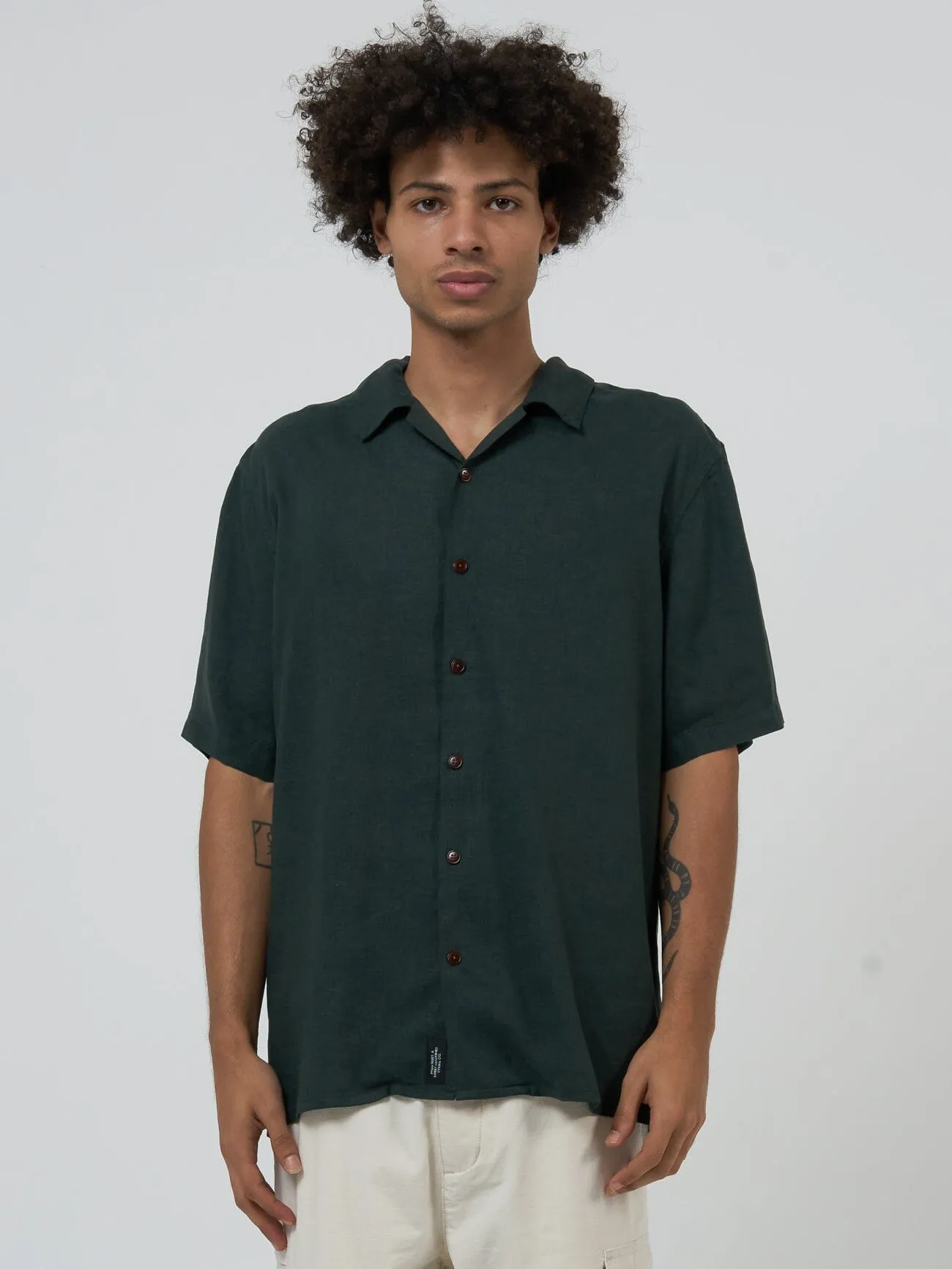 Hemp Minimal Thrills Bowling Shirt - Deep Emerald