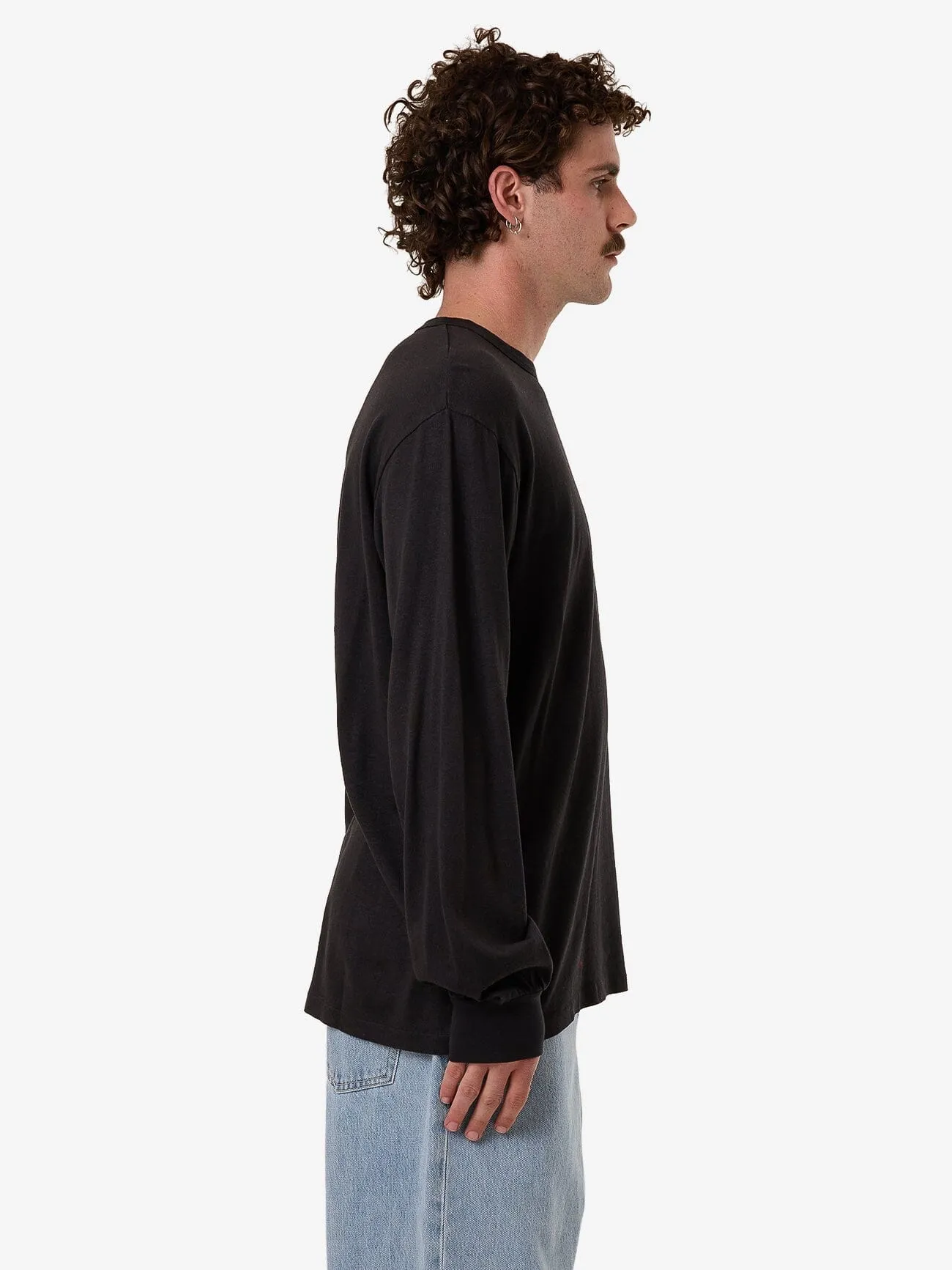 Hemp Thrills Embro Merch Fit Long Sleeve Tee - Black