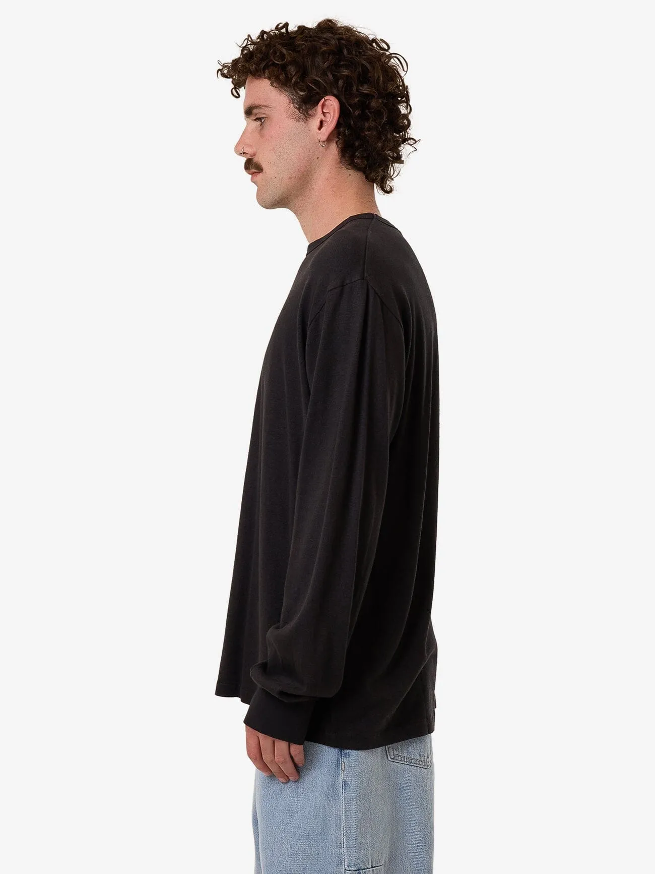 Hemp Thrills Embro Merch Fit Long Sleeve Tee - Black