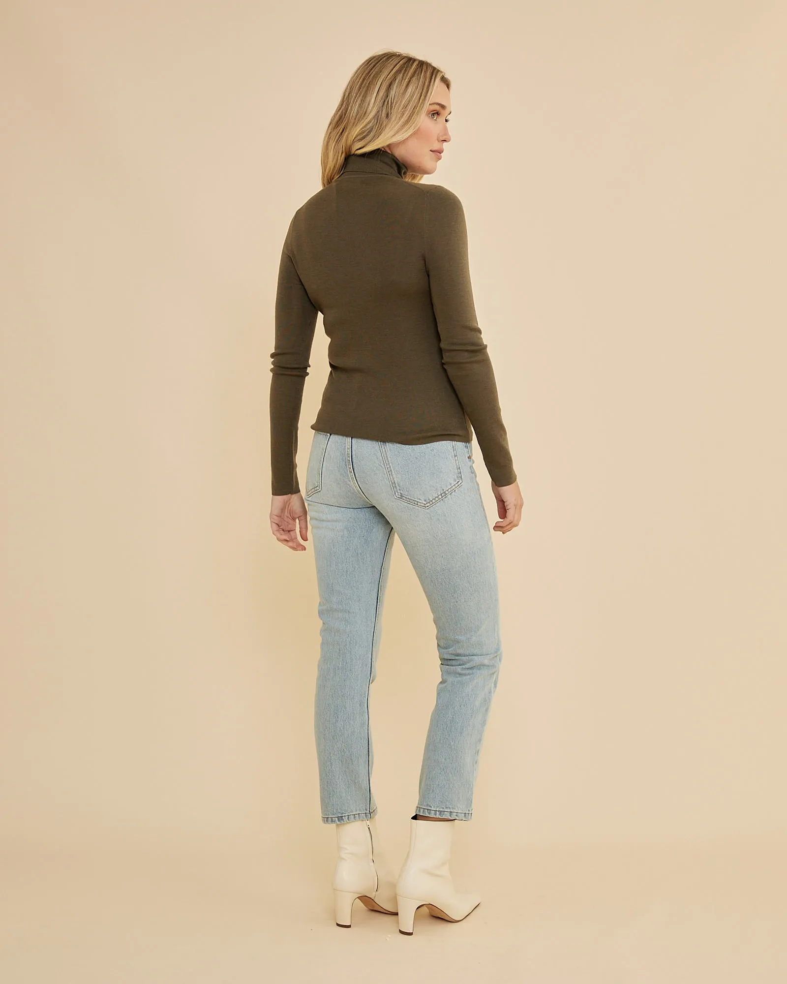 June Merino Knit High Neck Top - Olive