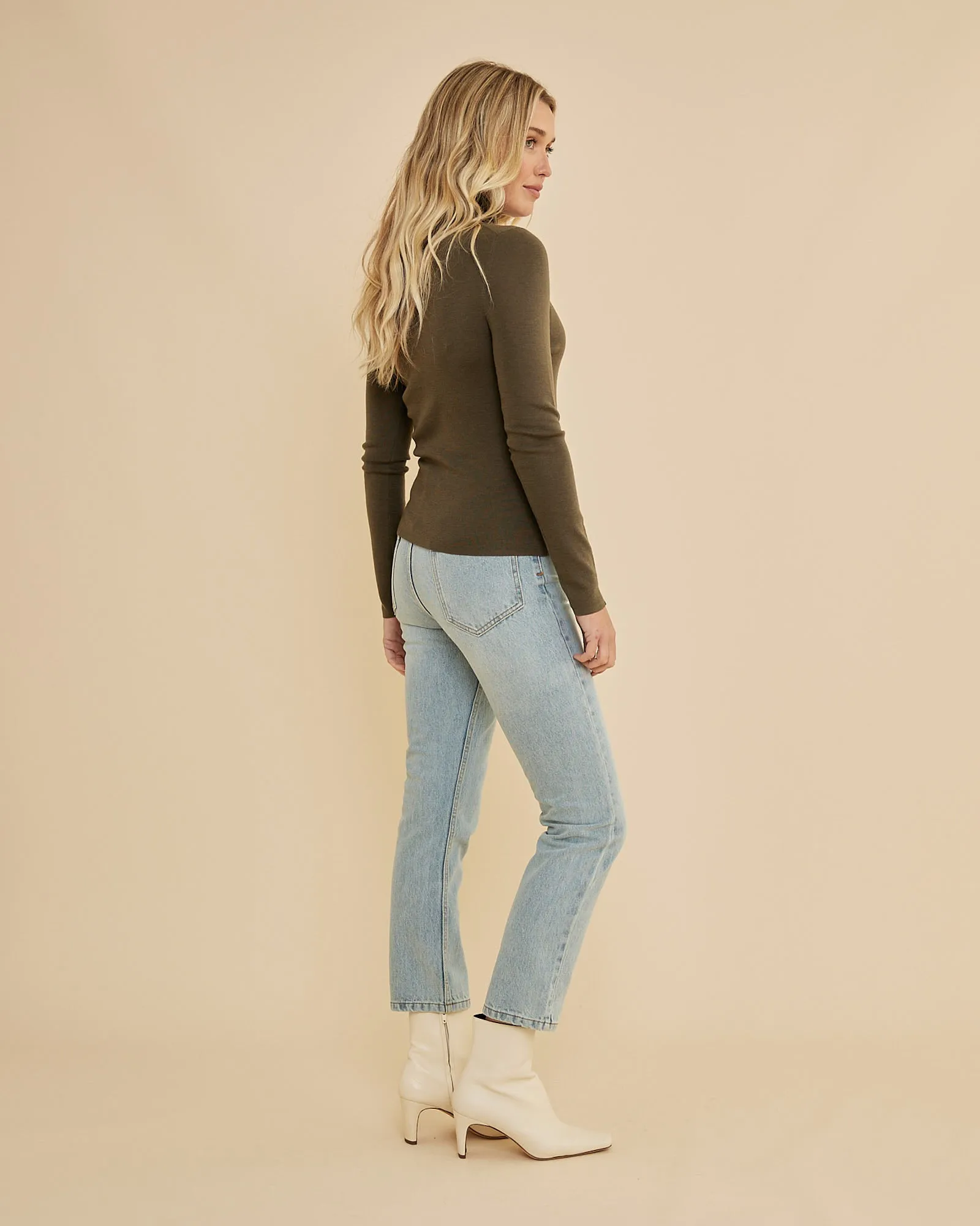 June Merino Knit High Neck Top - Olive