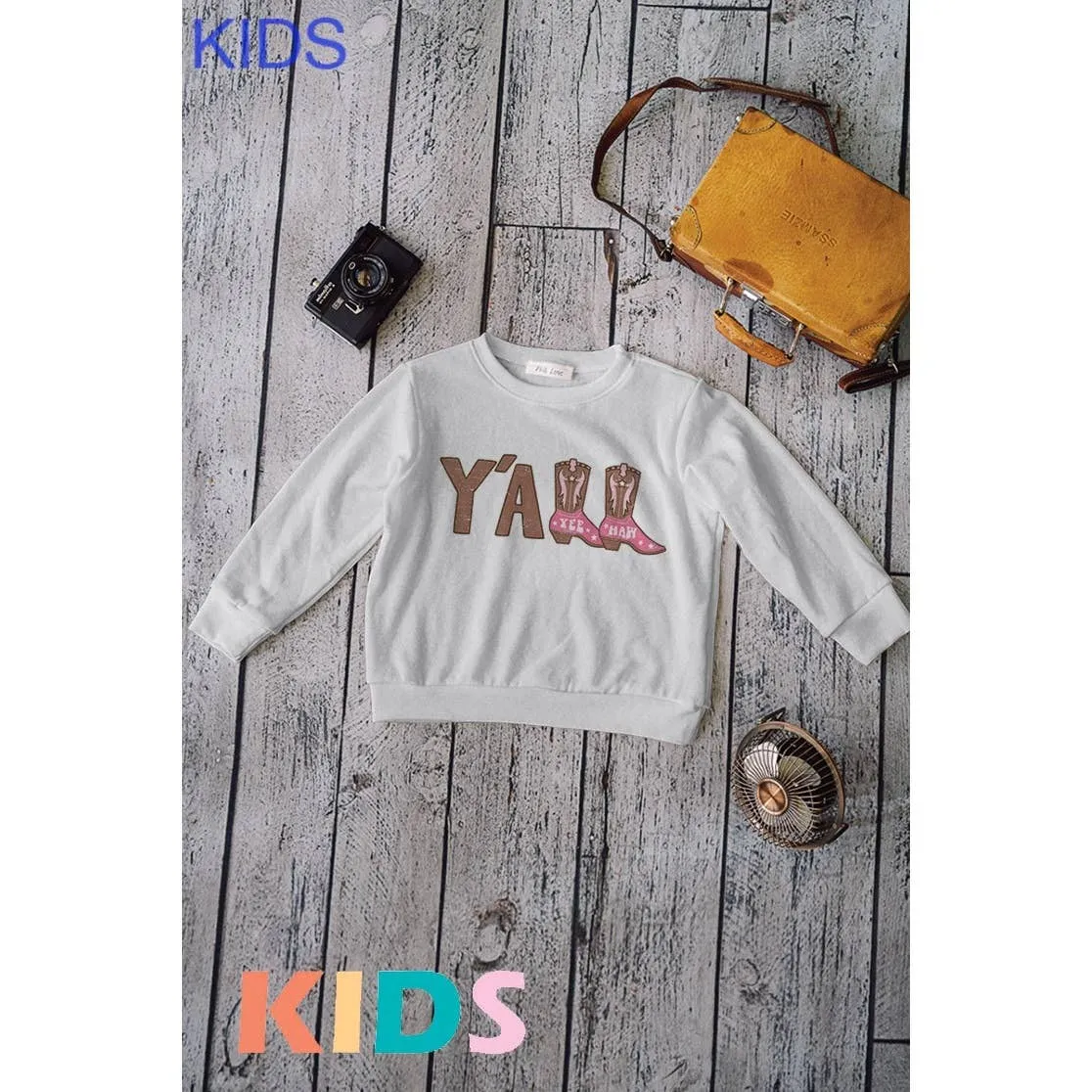 Kids Kirsty Yall cow print soft long sleeve oversized top in Heather Grey