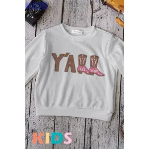 Kids Kirsty Yall cow print soft long sleeve oversized top in Heather Grey
