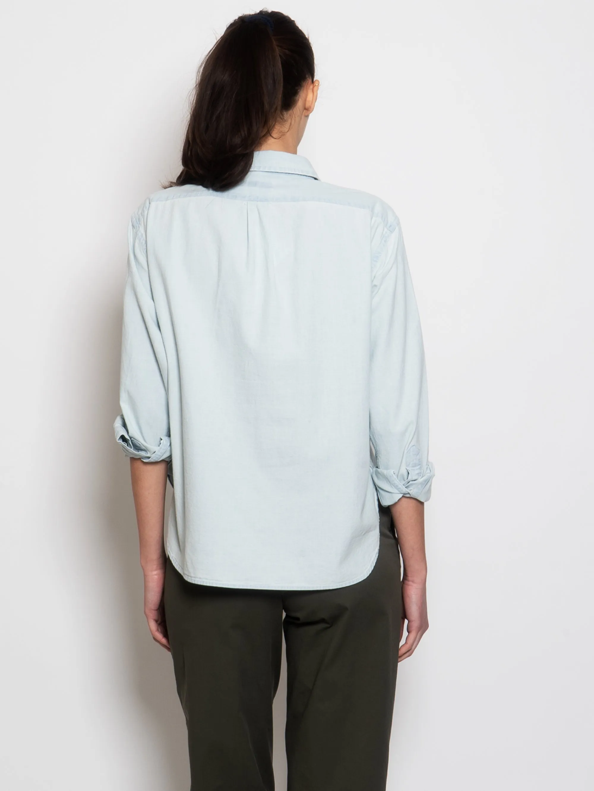 Light Blue Chambray Rounded Hem Shirt