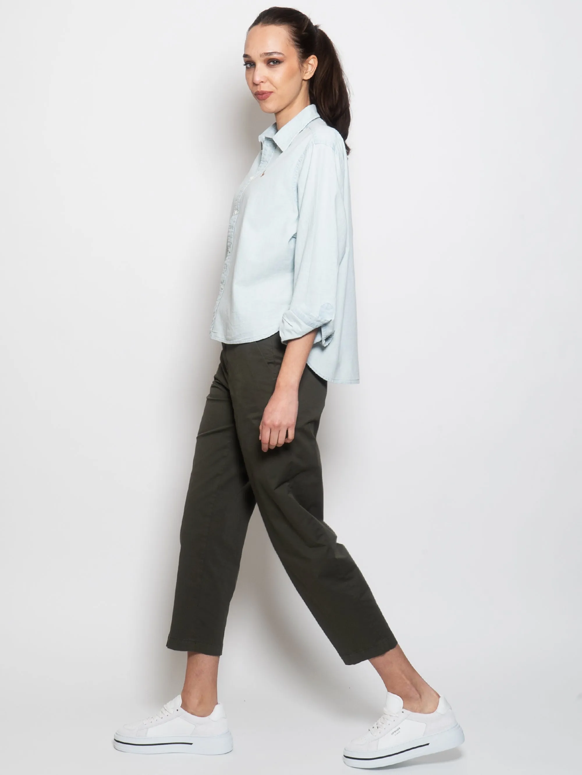 Light Blue Chambray Rounded Hem Shirt