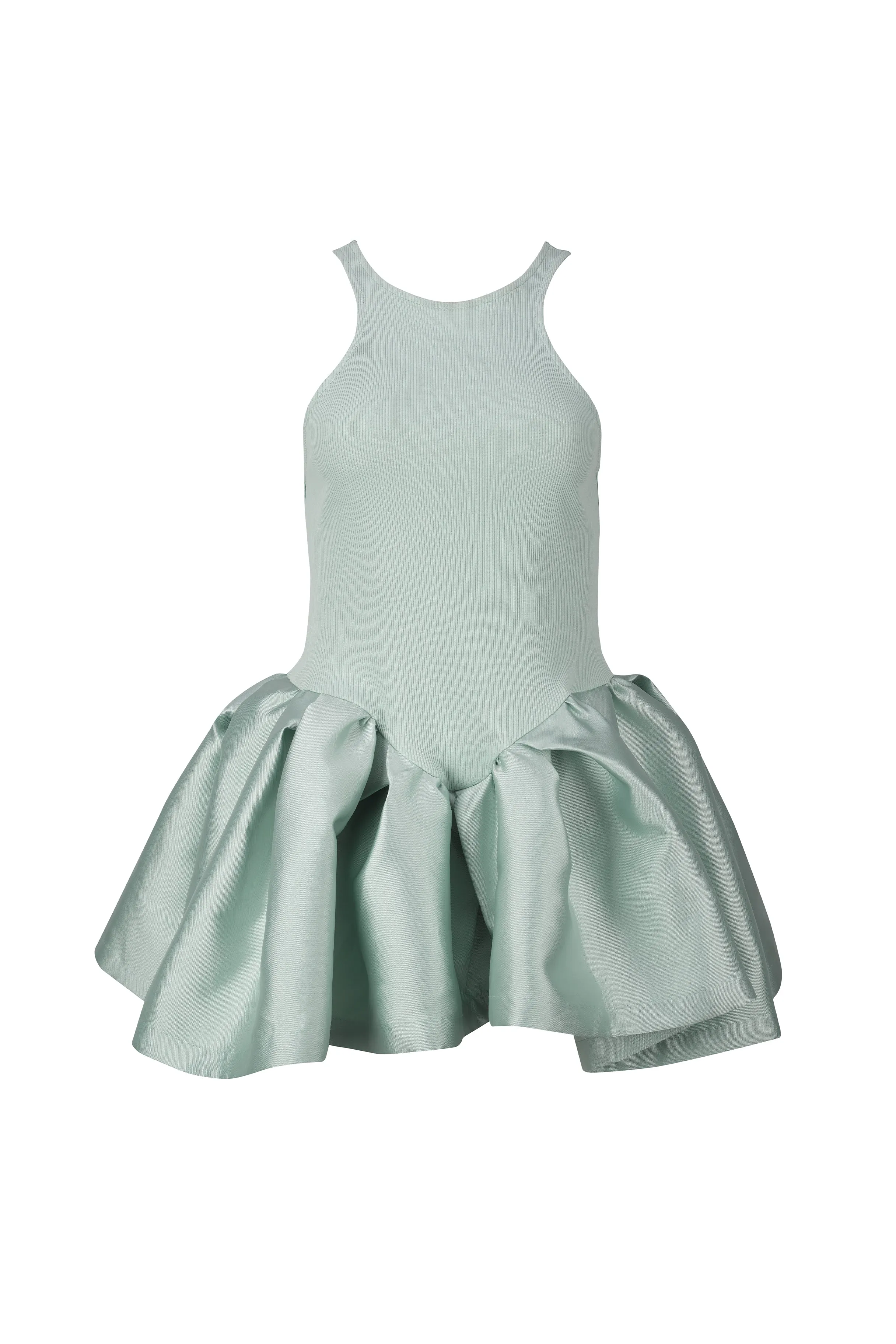 LIGHT GREEN HEAVY SATIN AND RIB JERSEY PEPLUM TANK TOP