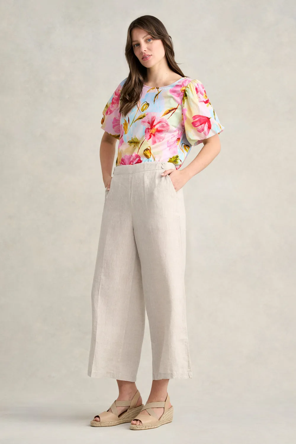Linen 7/8th Wide Leg Pant - Natural Cross Dye