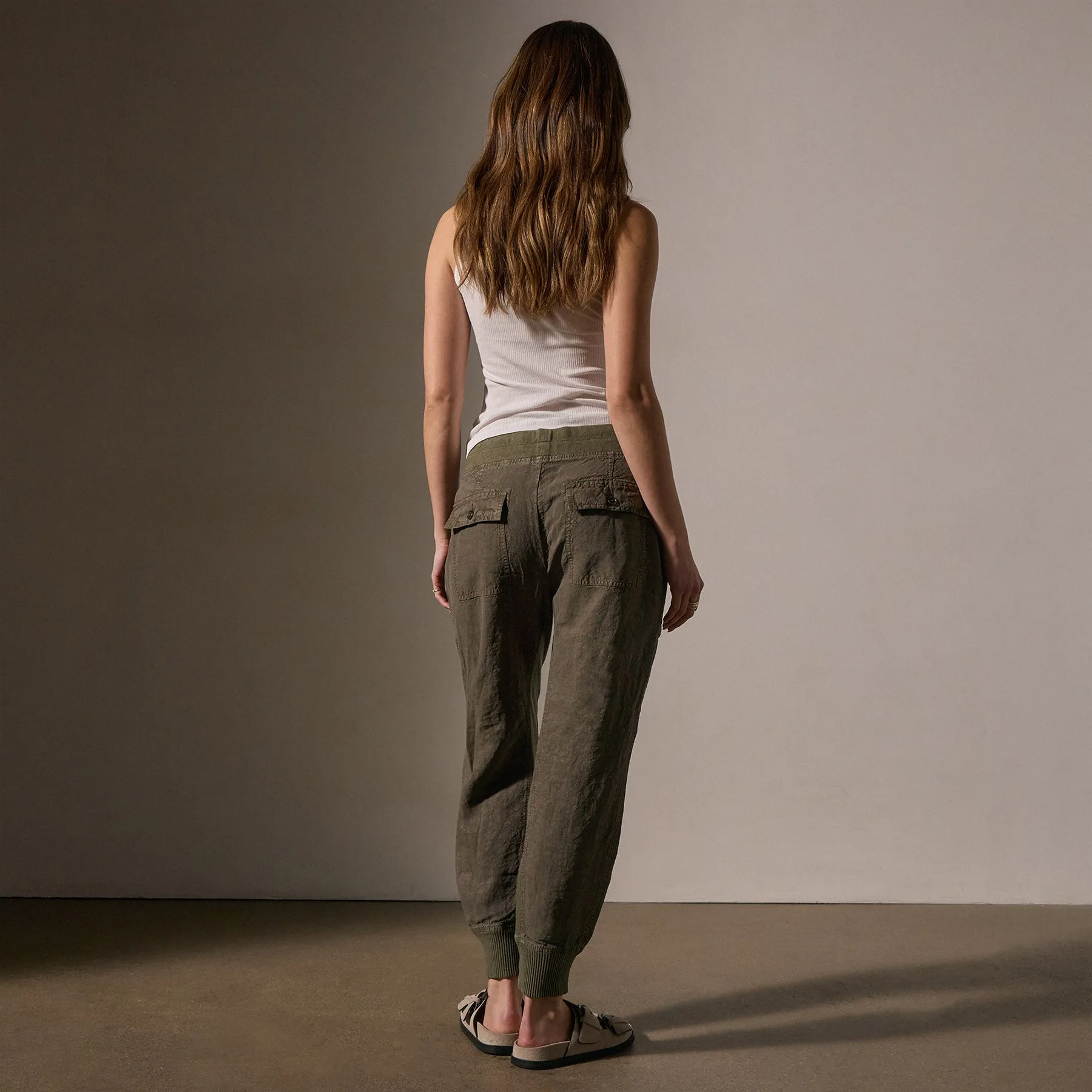 Linen Mixed Media Pant - Army Green