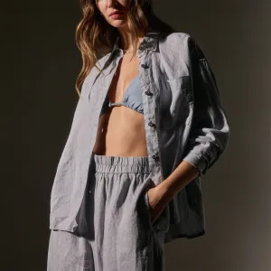 Linen Oversized Shirt - Grey Sky Pigment