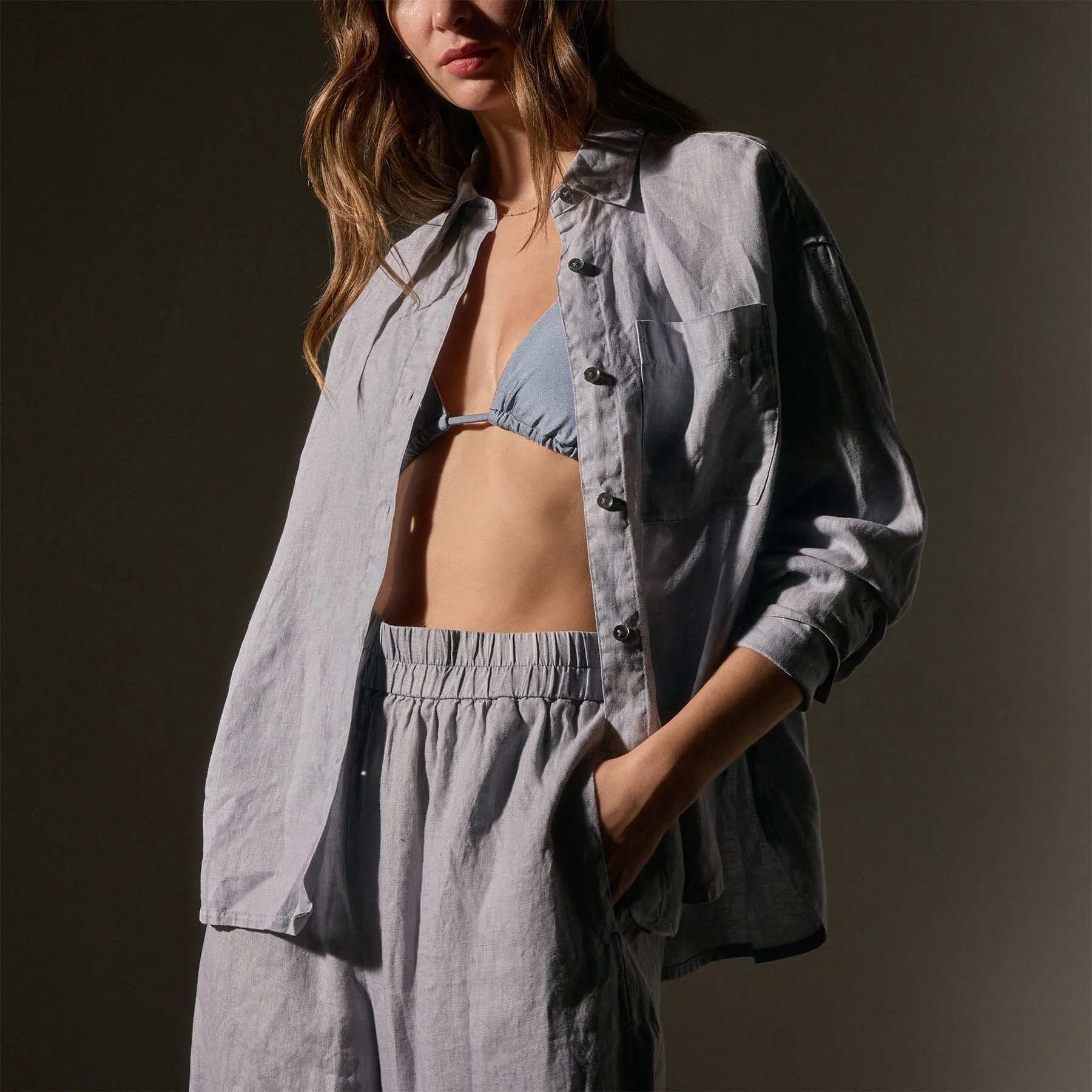 Linen Oversized Shirt - Grey Sky Pigment