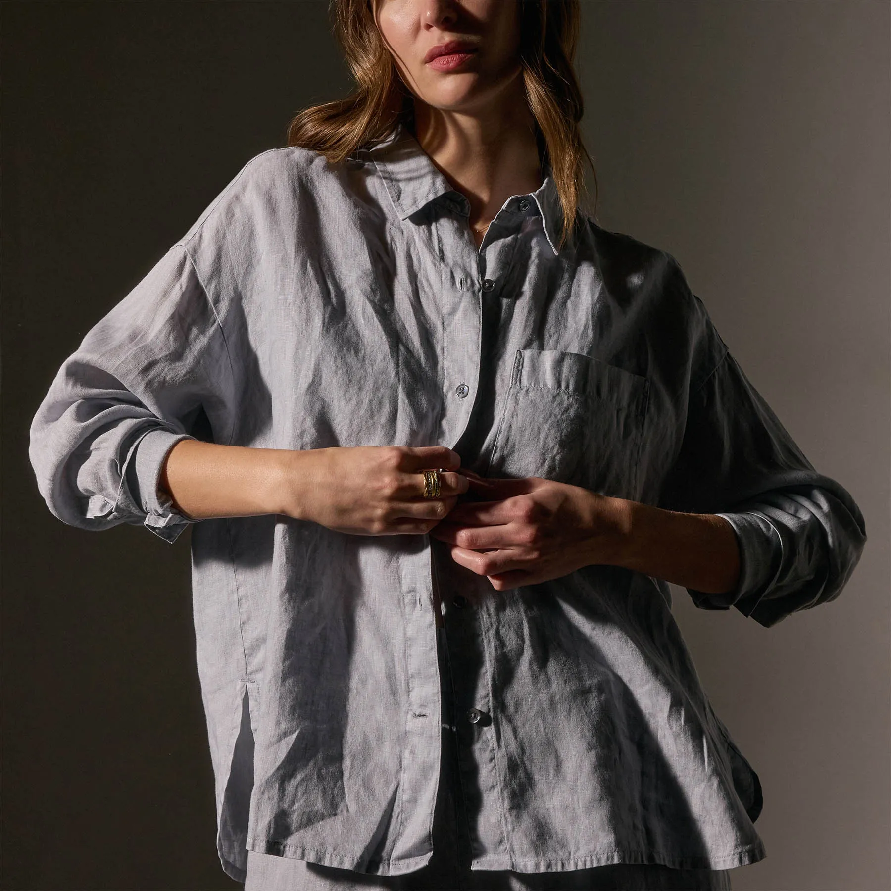 Linen Oversized Shirt - Grey Sky Pigment