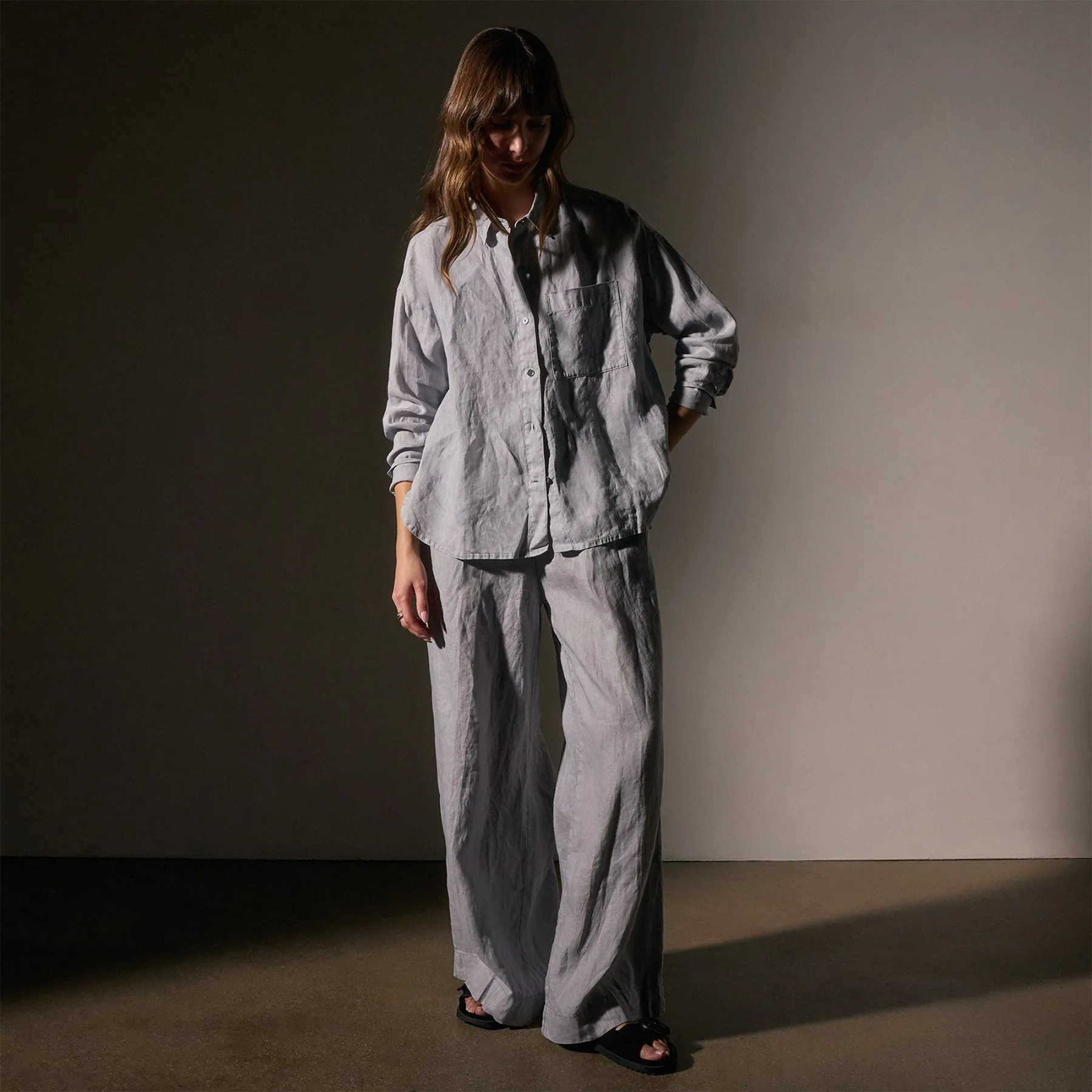 Linen Oversized Shirt - Grey Sky Pigment