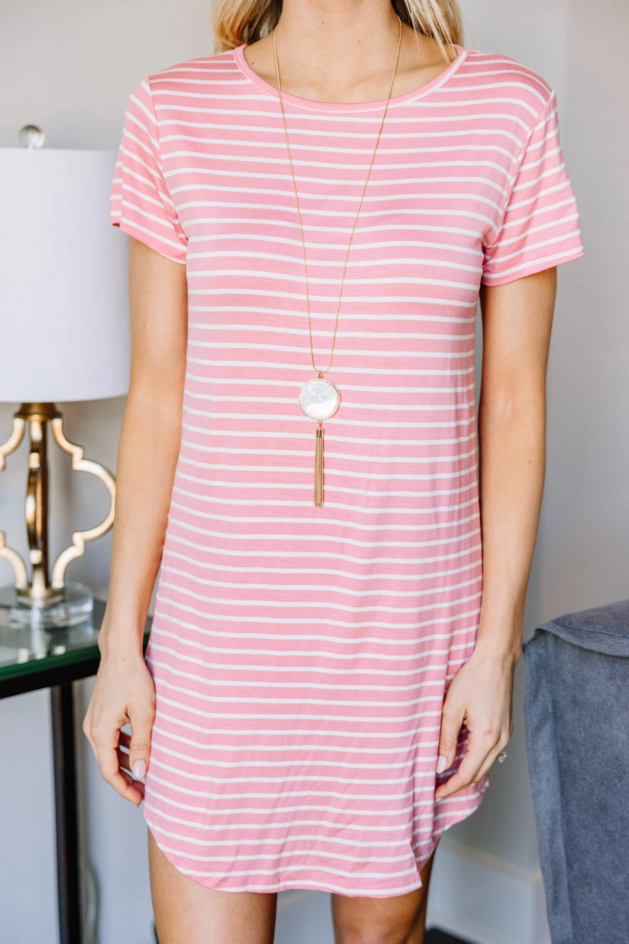 Listen To Me Blush Pink Striped T-shirt Dress