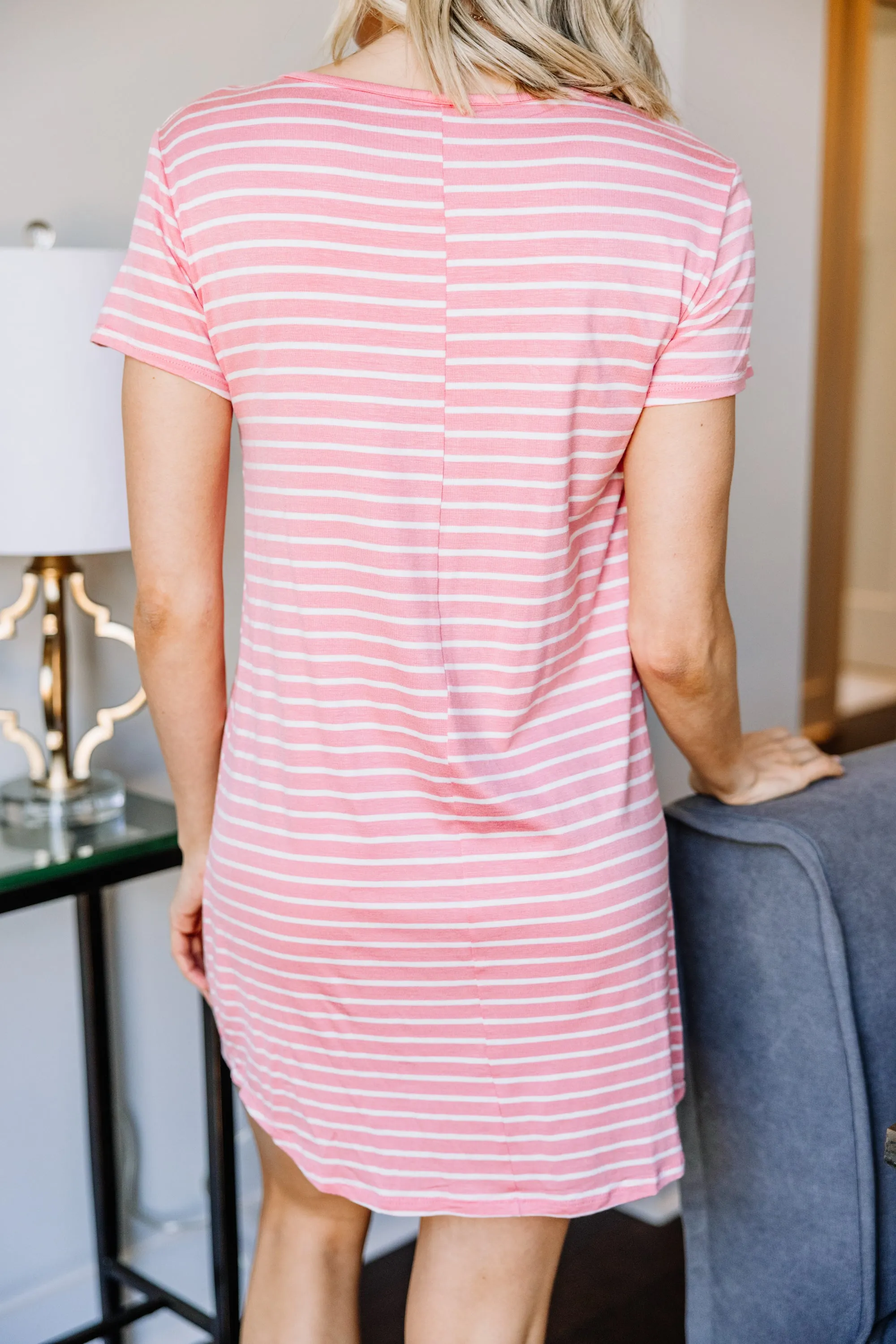 Listen To Me Blush Pink Striped T-shirt Dress