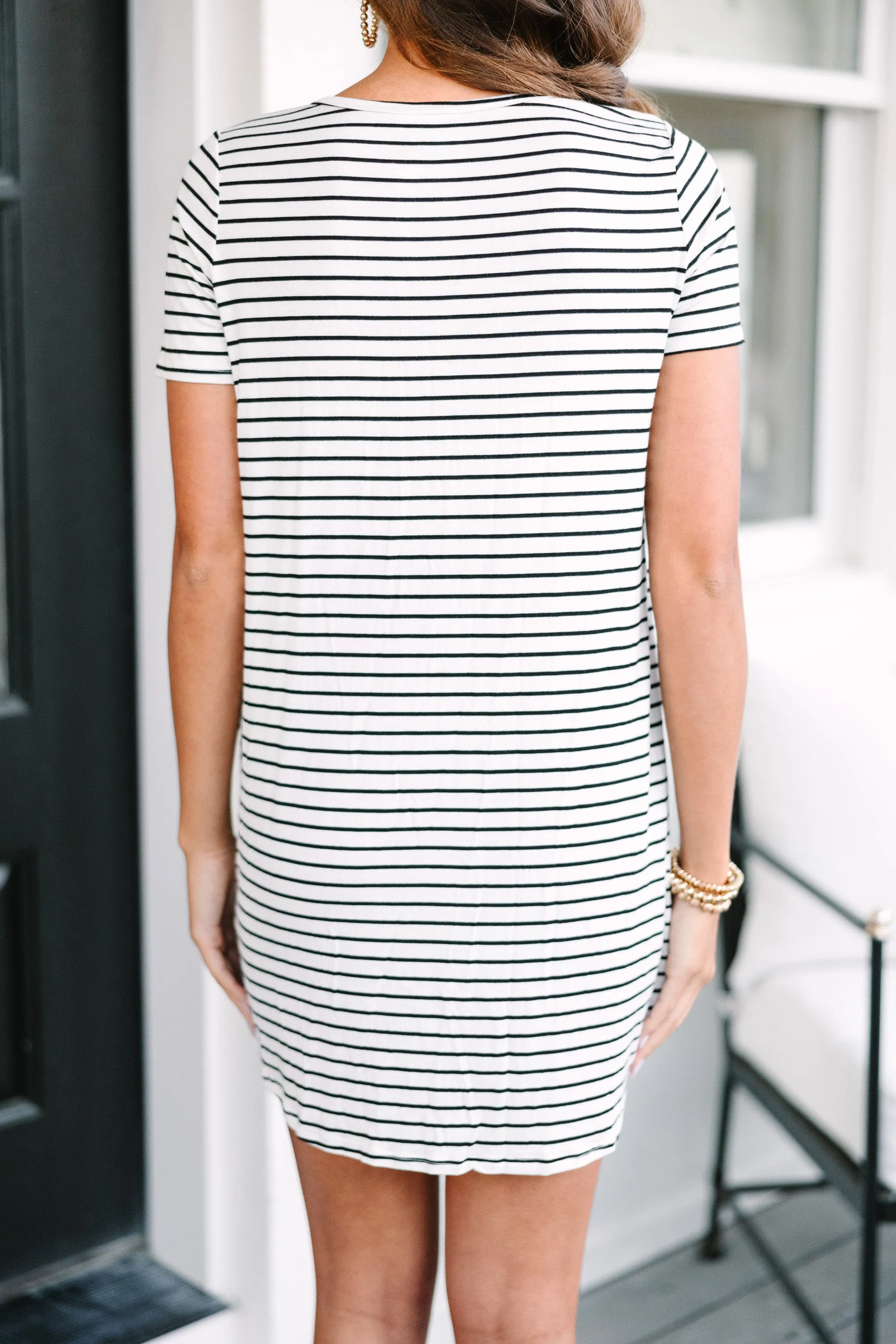 Listen To Me White Striped T-shirt Dress