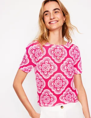 Liv Boat Neck Linen T-Shirt-Pink Peony. Botanic Blush