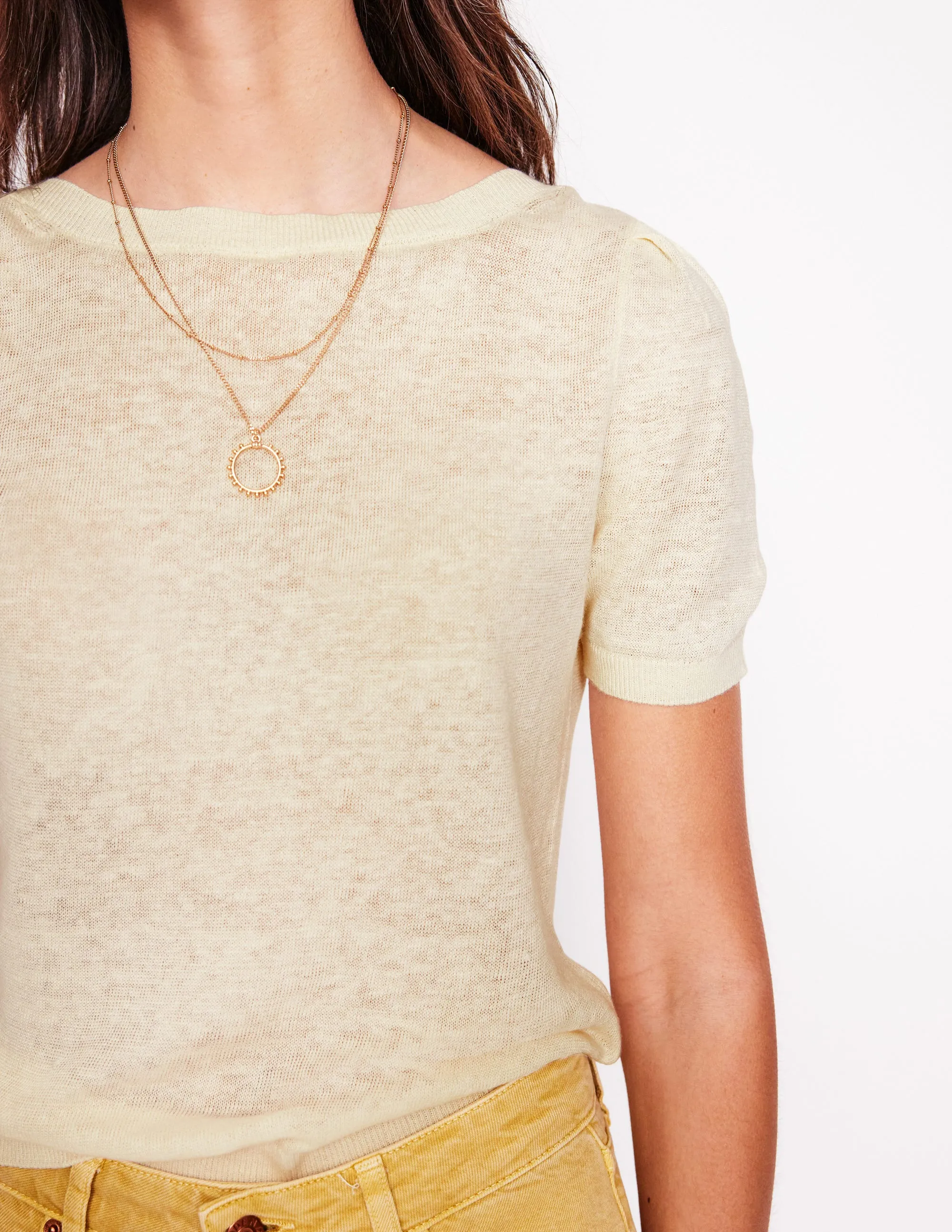 Liv Boat Neck Linen T-Shirt-Warm Ivory