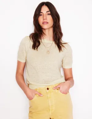 Liv Boat Neck Linen T-Shirt-Warm Ivory