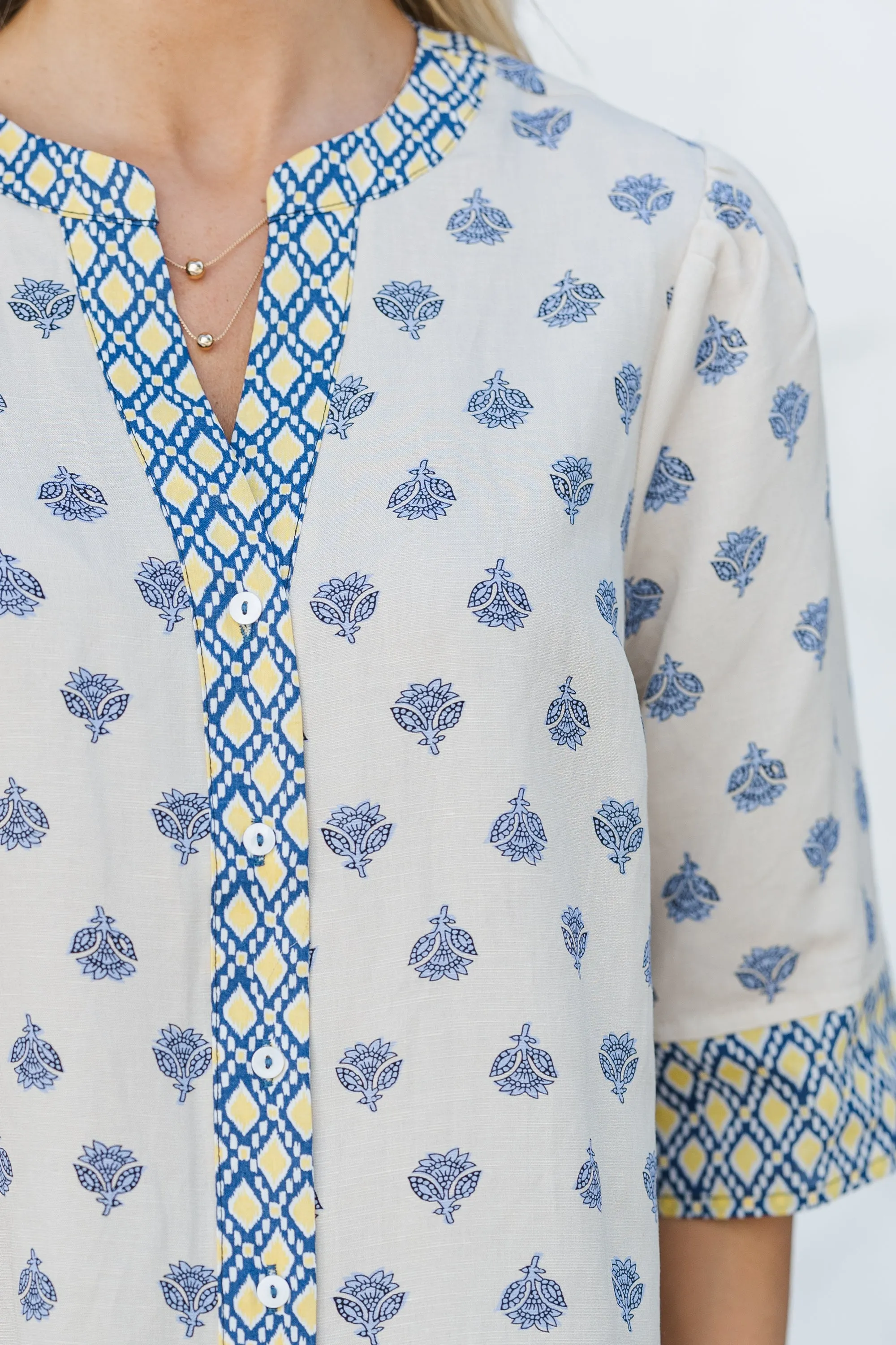 Living To The Fullest Slate Blue Floral Blouse