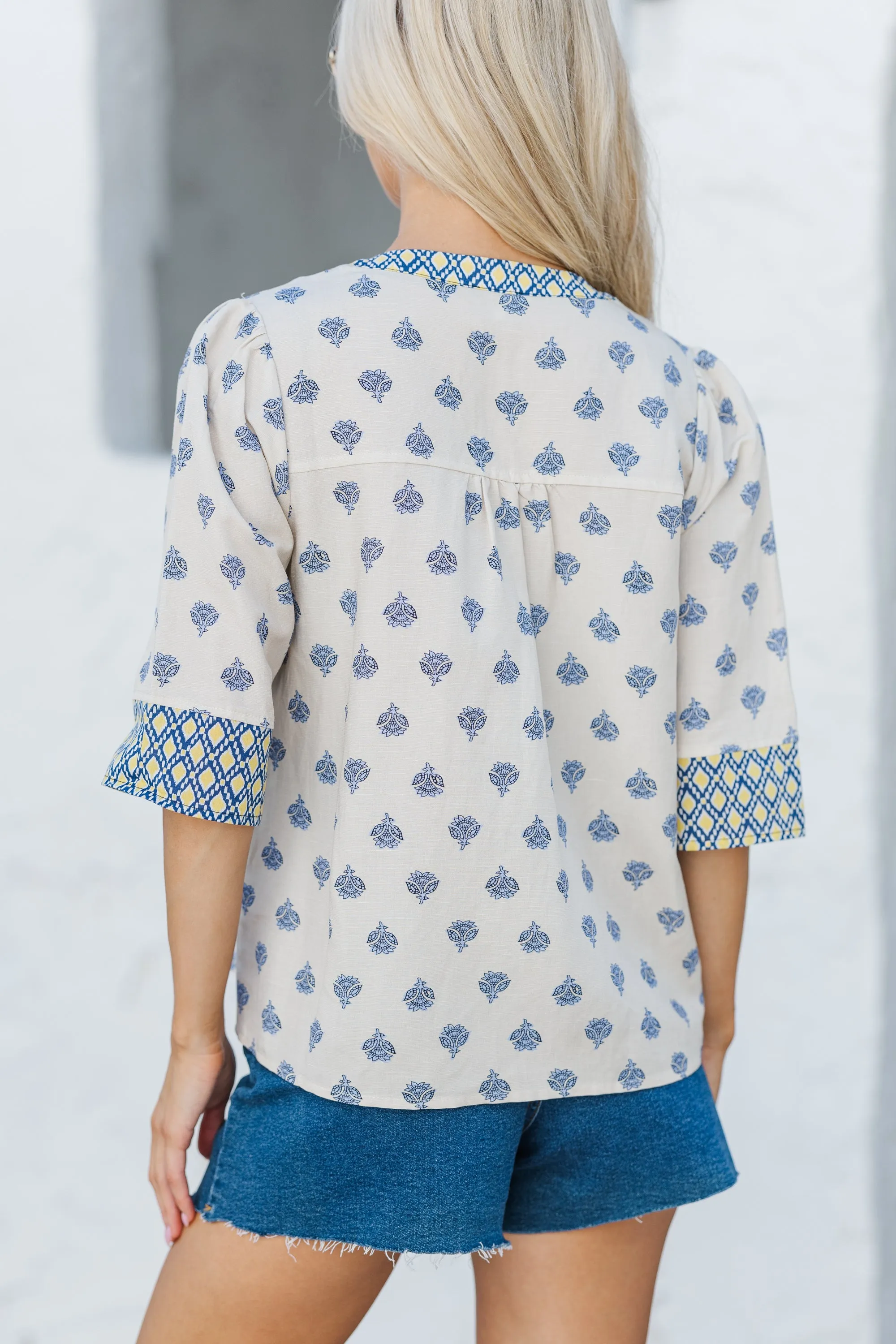 Living To The Fullest Slate Blue Floral Blouse