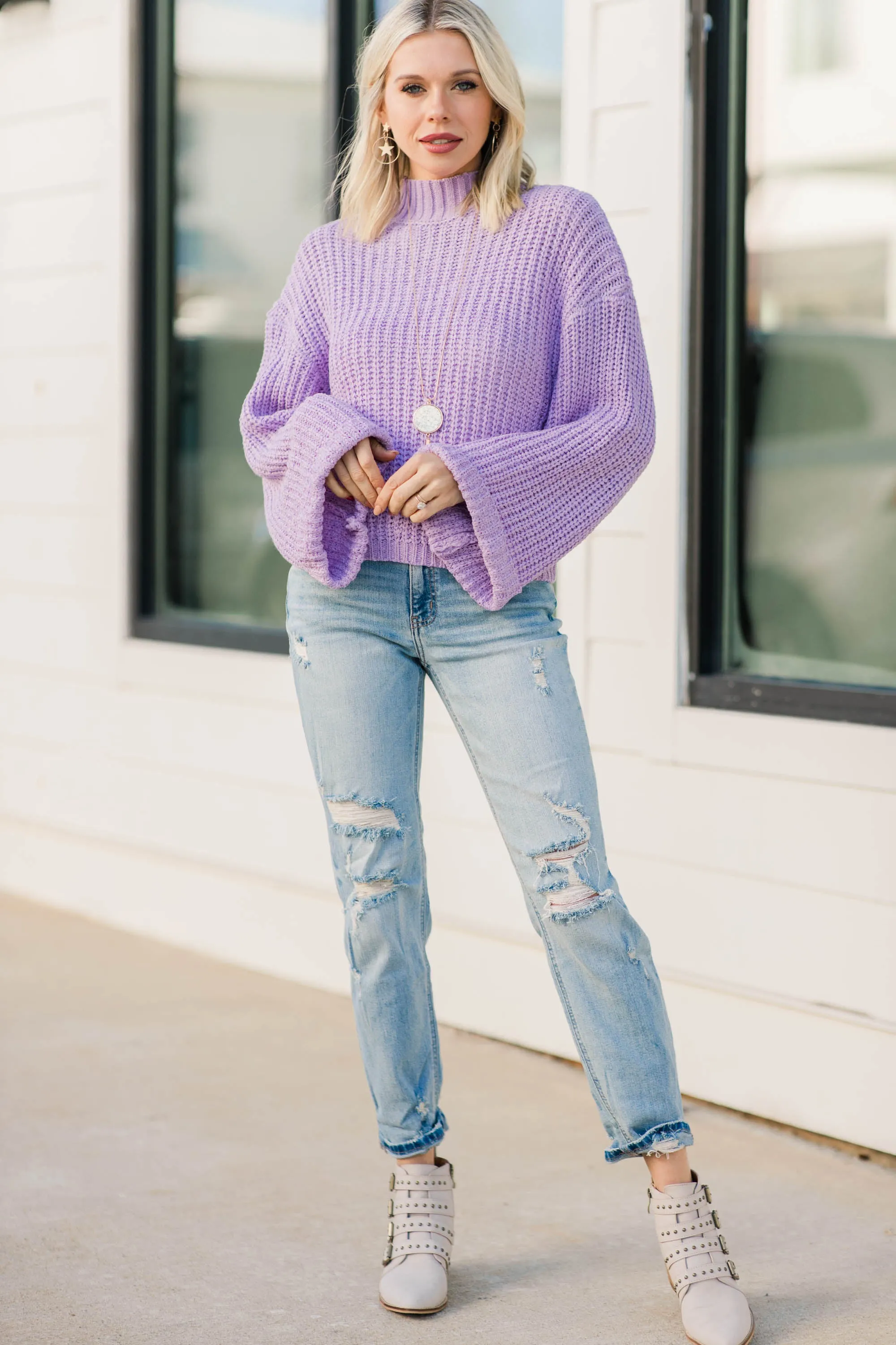 Living Up To The Hype Lavender Purple Mock Neck Sweater