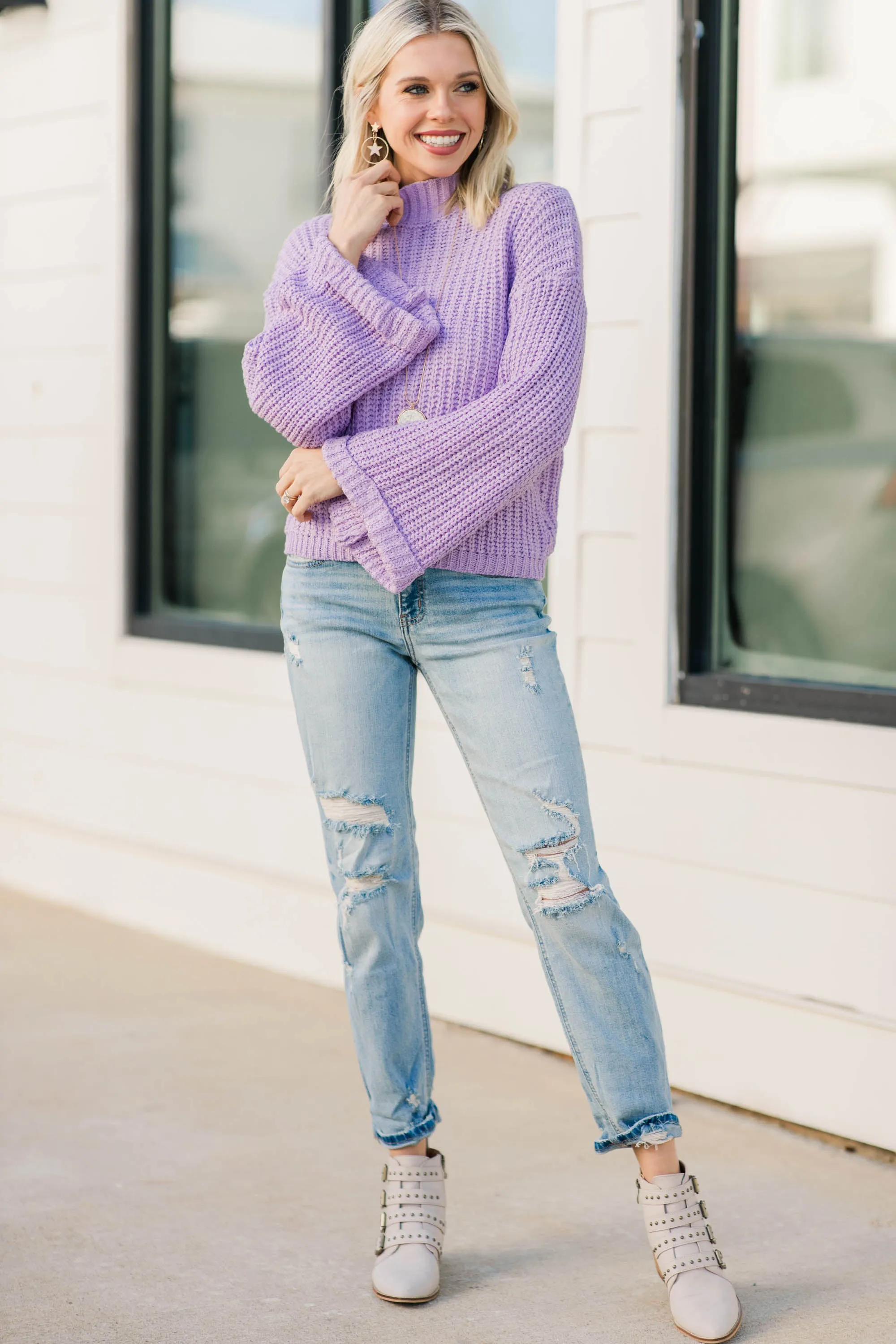 Living Up To The Hype Lavender Purple Mock Neck Sweater