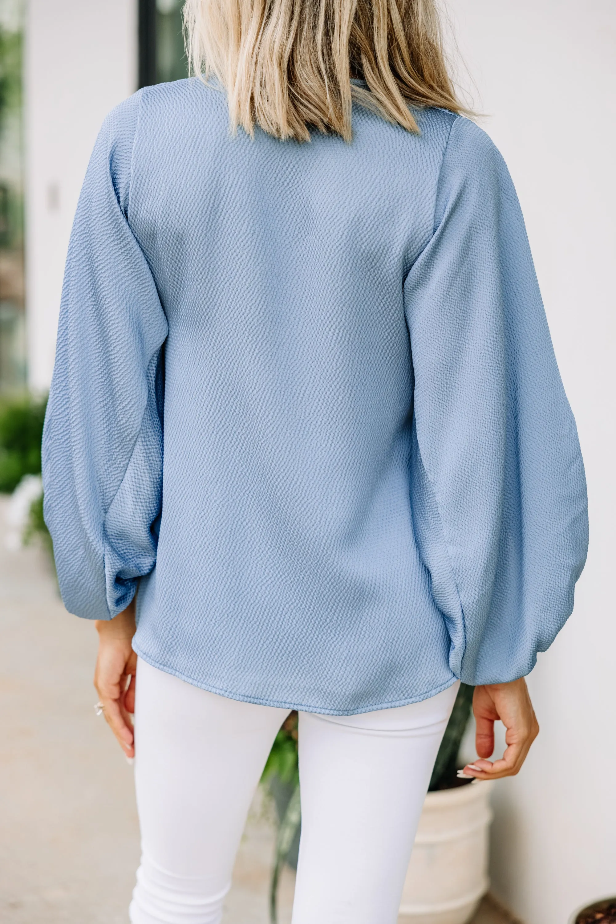 Loud And Clear Denim Blue Satin Blouse