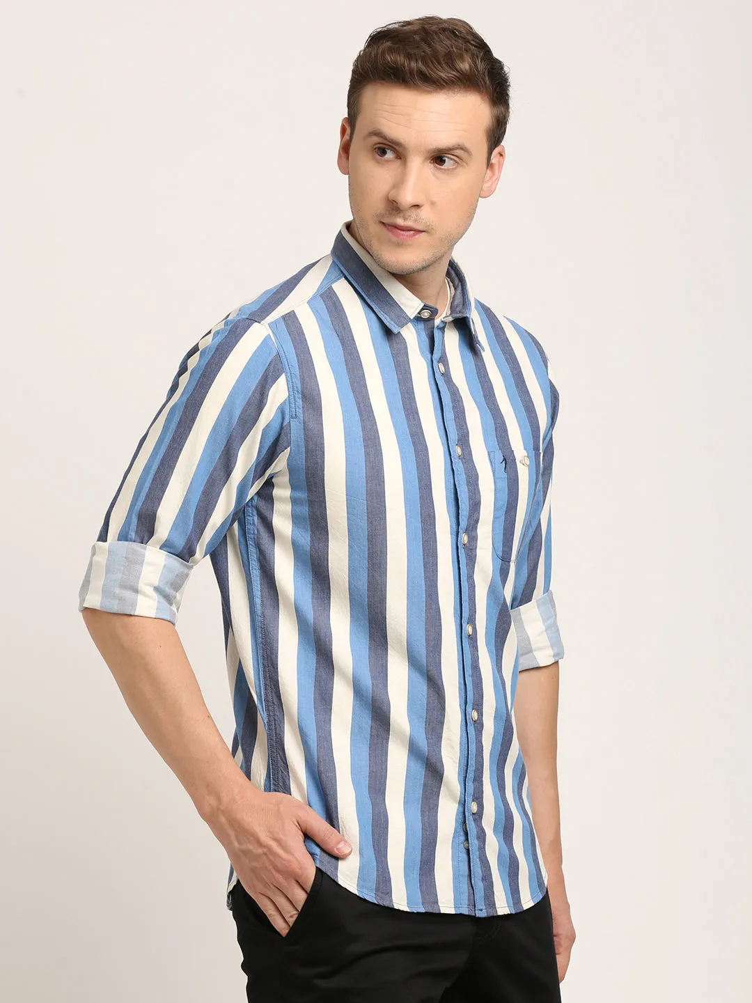 Men Striped Full Sleeve Cotton Shirt