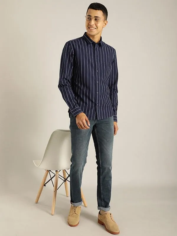 Men Striped Full Sleeve Cotton Stretch Shirt