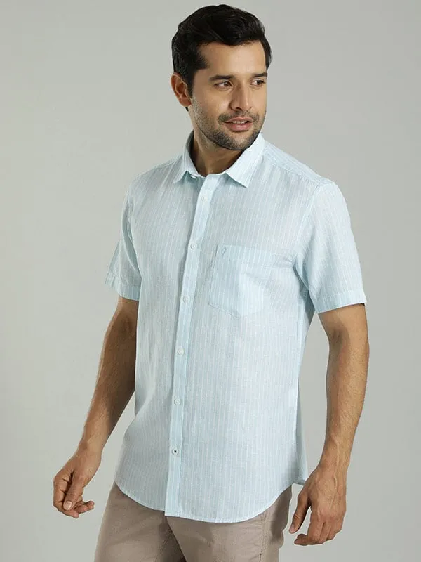 Men Striped Half Sleeve Cotton Blend Shirt