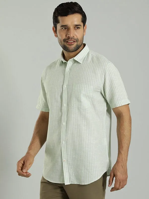 Men Striped Half Sleeve Cotton Blend Shirt