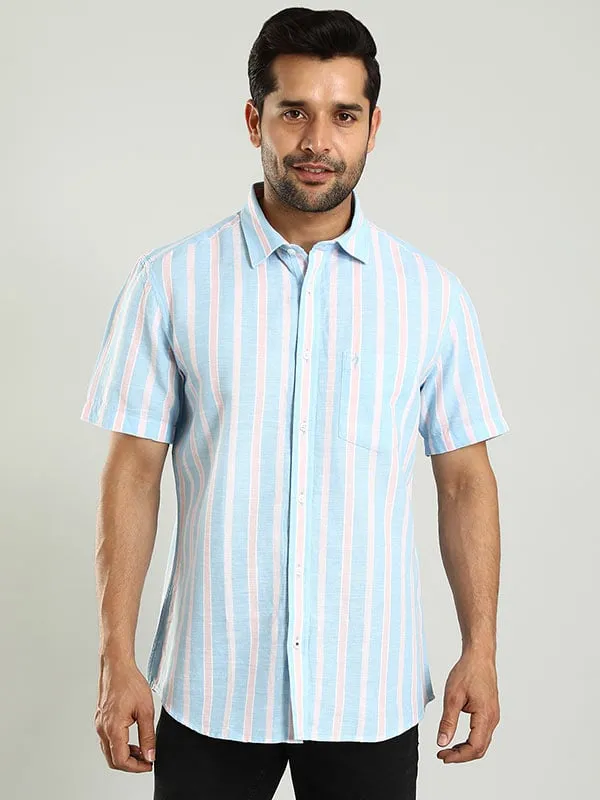 Men Striped Half Sleeve Cotton Blend Shirt