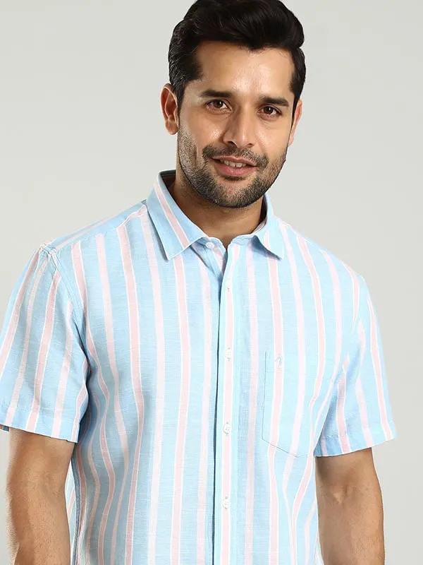 Men Striped Half Sleeve Cotton Blend Shirt
