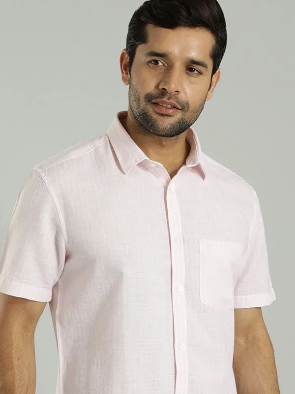 Men Striped Half Sleeve Cotton Blend Shirt