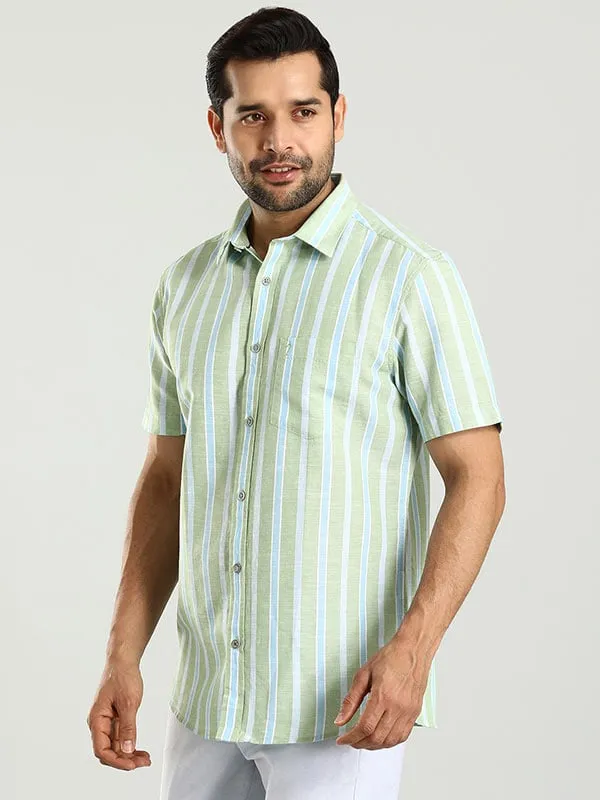 Men Striped Half Sleeve Cotton Blend Shirt