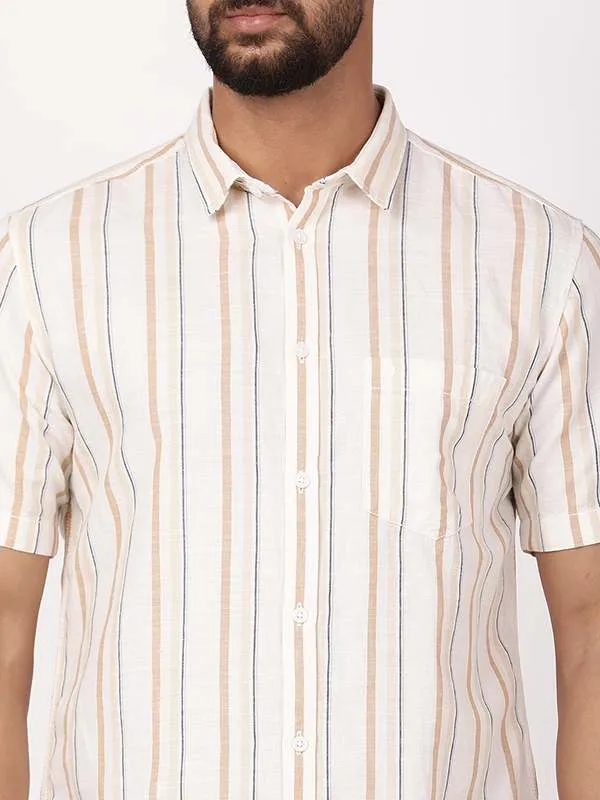 Men Striped Half Sleeve Cotton Blend Shirt