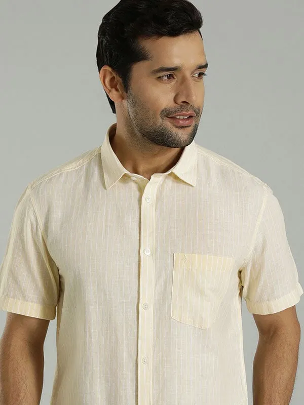 Men Striped Half Sleeve Cotton Blend Shirt