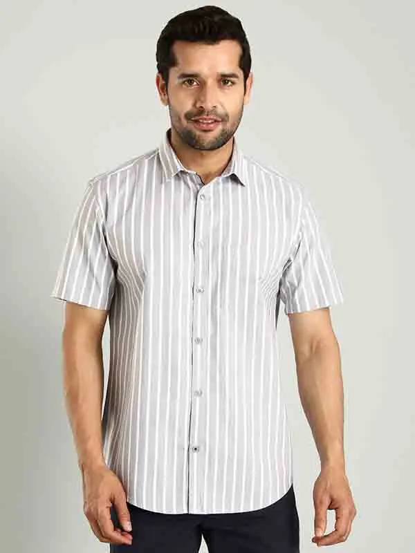 Men Striped Half Sleeve Cotton Shirt