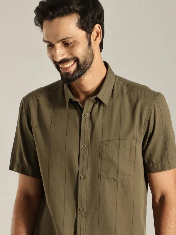 Men Striped Half Sleeve Cotton Shirt