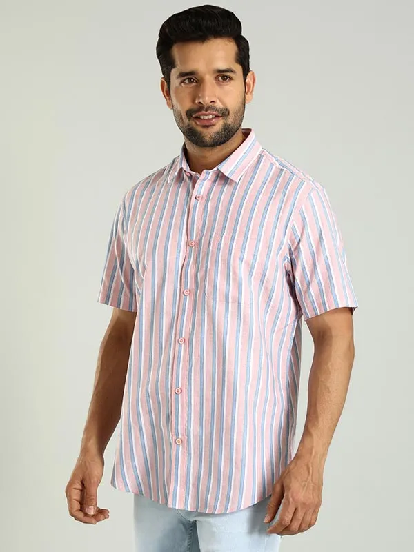 Men Striped Half Sleeve Cotton Shirt