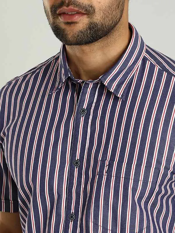 Men Striped Half Sleeve Cotton Shirt