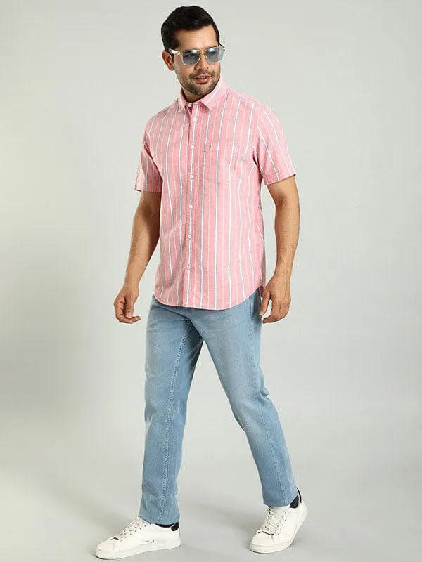 Men Striped Half Sleeve Cotton Shirt