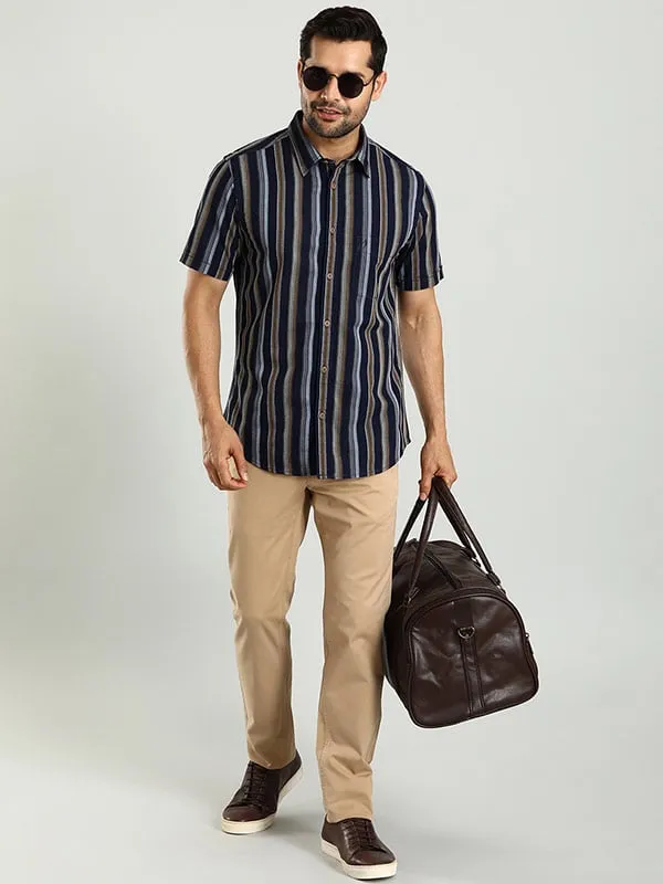 Men Striped Half Sleeve Cotton Shirt