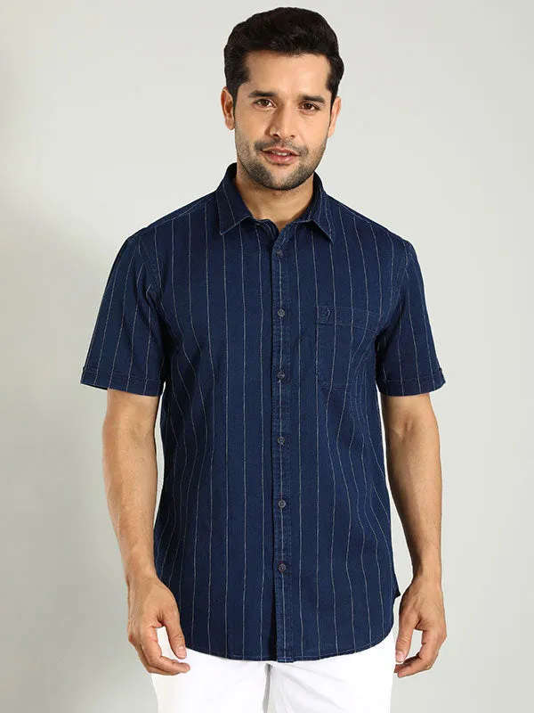 Men Striped Half Sleeve Cotton Shirt