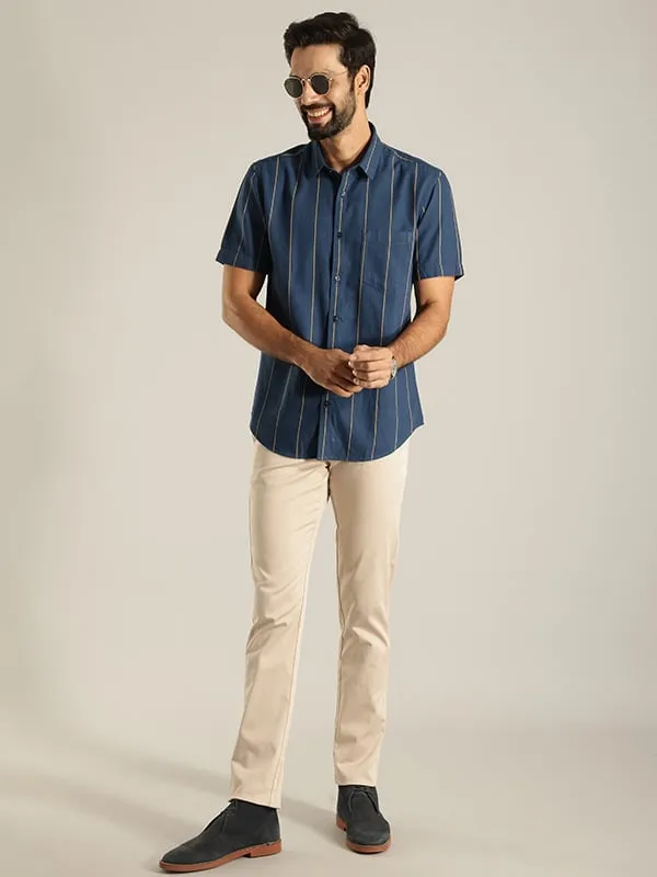 Men Striped Half Sleeve Cotton Shirt