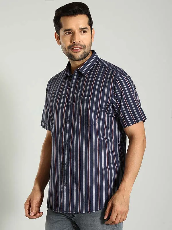Men Striped Half Sleeve Cotton Shirt