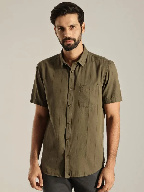 Men Striped Half Sleeve Cotton Shirt